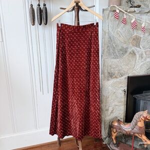 1970s Velvet Scottie Dog Print Aline Red Vintage Maxi Skirt
